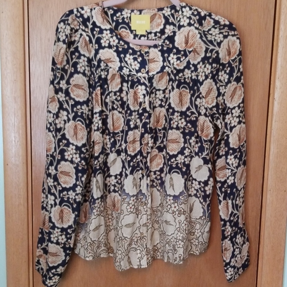 Anthropologie Maeve Navy Floral Shirt Top Sz M